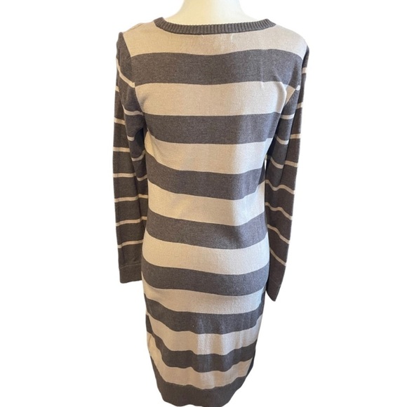 Banana Republic Long Sleeve Sweater Dress Brown Stripe M - Picture 2 of 4